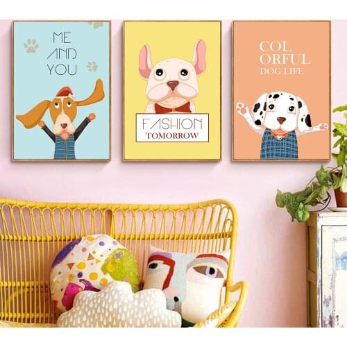 Cartoon Animal Dog Canvas Painting French Bulldog Poster Abstract Wall Art Canvas Prints Baby Nursery Wall Art Shower Gifts