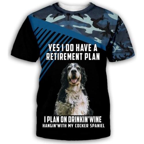 CLOOCL 3D Animal Mens T-shirts Cocker Spamiel Navy Camo Retirement Plan T Shirts Creativity DIY Men Clothing Harajuku