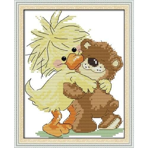 A yellow baby duck cross stitch kit 14ct 11ct count print canvas stitches embroidery DIY handmade needlework plus