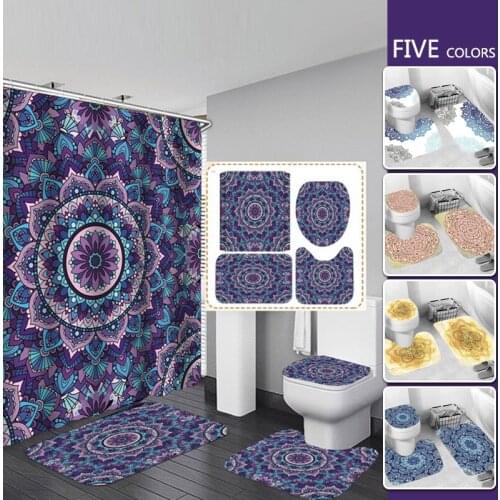 Bohemia Shower Curtain Set With Rug Bath Mat Waterproof Curtains Bathroom Non Slip Carpet Durable Toilet Cover Bathtub Decor