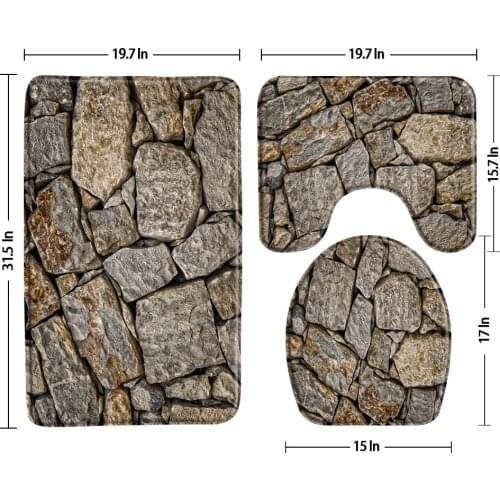Stone Rock Texture Bath Mat 3-Piece Set Bathroom Carpet Water Absorption Non Slip Flannel Washable Rug Toilet Cover Bath Decor