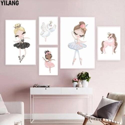 Ballet Princess Nursery Wall Art Canvas Painting Nordic Poster Unicorn Swan Print Wall Pictures For Baby Kids Bedroom Decoration