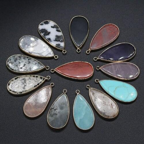 2PC Natural Stone Charms Pendants Water Drop Shape Semi-precious Stones for Bracelet Necklace Jewelry Making DIY Size 20x45mm