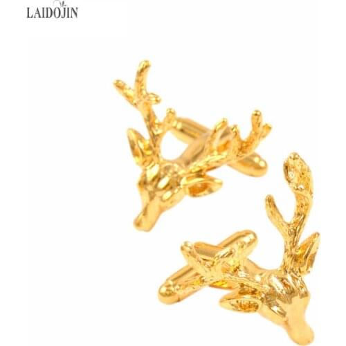 LAIDOJIN Novelty Gold Color Deer Cufflinks For French Shirt Mens Cuff Buttons High Quality Animal Groom Cufflinks Brand Jewelry