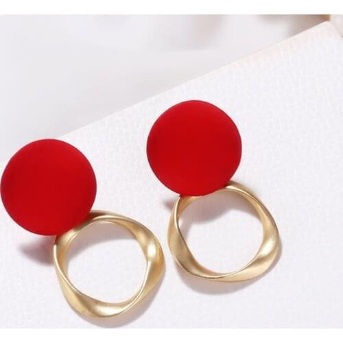 New Statement Geometric Red Round Pendant Earrings for Woman Vintage Hollow Metal Fashion Party Jewelry Oorbellen Brincos