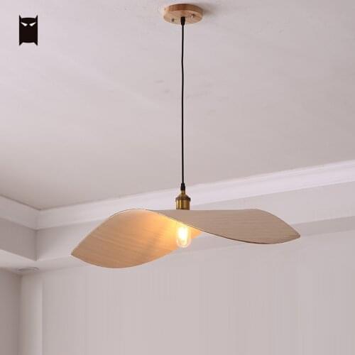 Oak Wood Wing Shade Pendant Light Fixture Asian Nordic Scandinavian Art Dec Hanging Ceiling Lamp for Foyer Living Dining Room