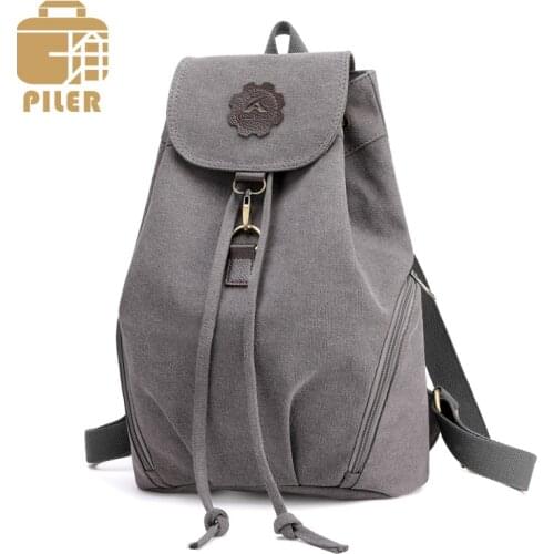 Rucksack Women Canvas Backpack Drawstring Bag Girl Preppy Style School Bag for Teenage Casual Canvas Travel Bag Ladies Daypack