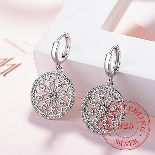 Real 925 Sterling Silver Fine Jewelry Crystal Dream Net Dangle Earrings for Women Wedding Party Jewelry Girls Gift/jkfljda