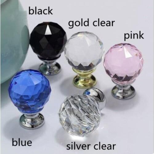 Modern fashion deluxe glass crystal drawer cabinet knob pull silver gold black blue pink clear diamond head dresser door handle