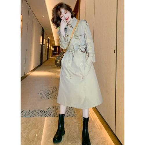 Temperament lapel double-breasted take closed loops cuff show thin waist, paragraph dust coat grows in fall new womens wear