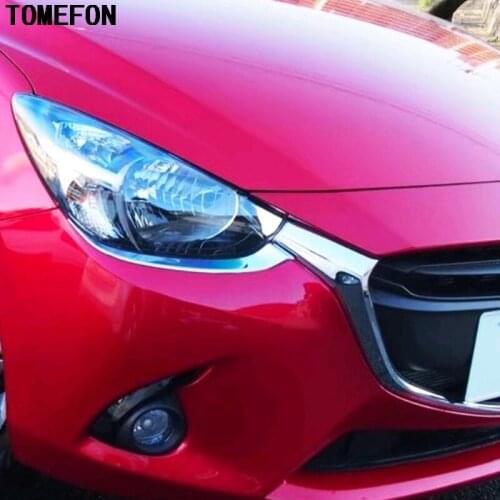 TOMEFON ABS Chrome Front Head Lamp Light Headlamp Headlight Eyelid Eyebrow Trim 2PCS For Mazda 2 Mazda2 Demio DJ 2014 2015 2016