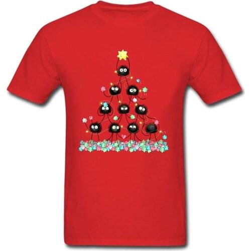Merry Dusty Christmas T-shirt Funny Tops Men T Shirt Soot Spirit Xmas Tree Tshirt Cartoon Tees Anime Clothing Red