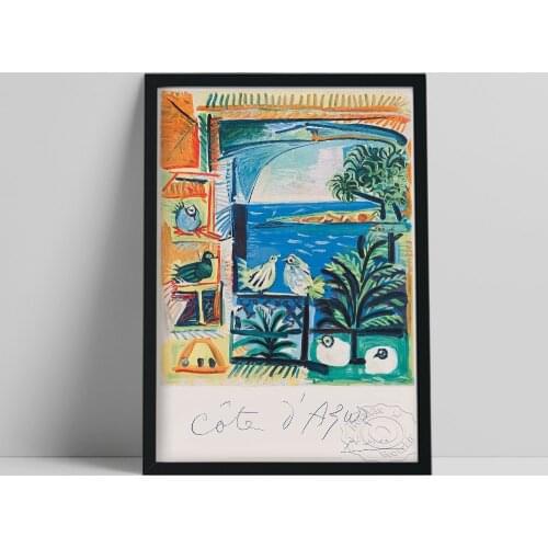 Pablo Picasso Exhibition Poster, Picasso Cote D'Azur Oil Painting, Spain Vintage Travel Wall Art, Seaside Scenery Wall Stickers