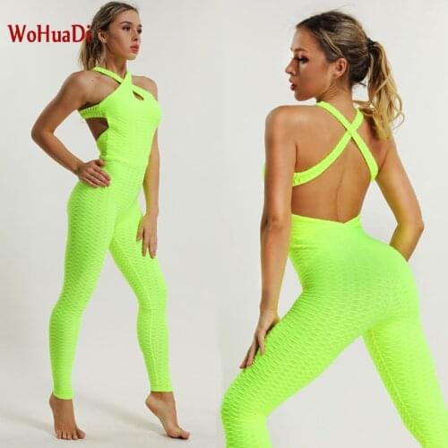 WOHUADI Sexy one-piece yoga pants hip buttocks jumpsuit Womens Seamless Yoga Suit Sportswear Female Gym Running Set