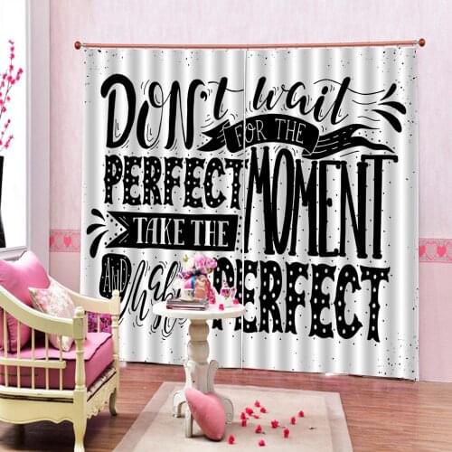 Custom any size European style Black English Letter Curtains Digital Print For Living Room Bedroom Blackout Window Drapes Sets