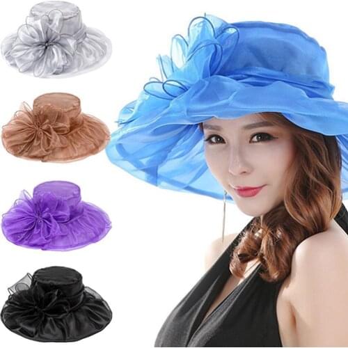 Womens Fashion Summer Hats Fishing Outdoor Cap UV Protect Church Kentucky Derby Cap British Tea Party Wedding Hat