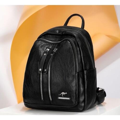 Womens PU Leather Backpack for Ladies High Quality Bagpack Classic Small Backpacks Fashion Female Packbag Black Simple Rucksack