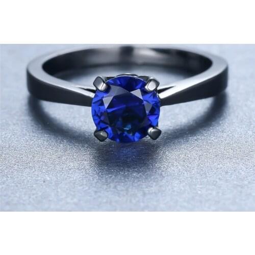 Charm Female Male Blue Round Ring Vintage 14KT Black Gold Engagement Rings For Women Classic Crystal Zircon Wedding Band Ring