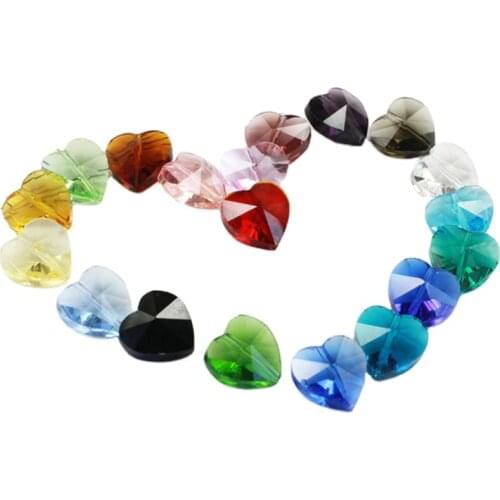 100pcs-2000pcs 14mm Middle Hole K9 Glass Heart Beads Crystal Glass Chandelier Pendants Prism Hanging Glass DIY Beads