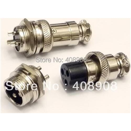 3Pin Male Female Panel Chassis Harness AC-DC Power 16mm Connector Kit