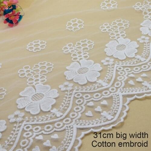 5yards 31cm white lace cotton embroidery lace french lace ribbon fabric guipure diy trims warp knitting sewing Accessories#3743