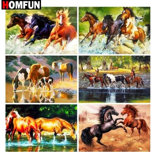 HOMFUN Full Square/Round Drill 5D DIY Diamond Painting "Animal horse scene" Embroidery Cross Stitch 5D Home Decor Gift