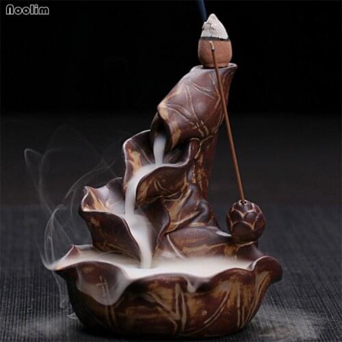 Lotus Fountain Backflow Incense Burner Smoke Waterfall Home Decor Buddhist Aroma Censer Aromatherapy Furnace + 20pcs Free Cones