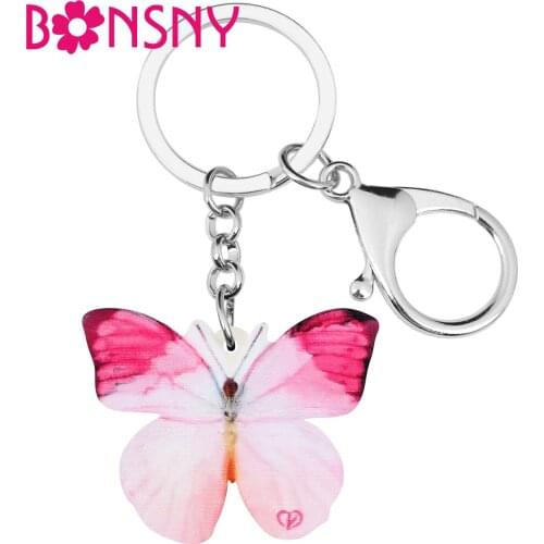 Bonsny Acrylic Morpho Butterfly Insect Keychain Big Printing Animal Keyring Jewelry Women Spring Novelty HandBag Car Accessories