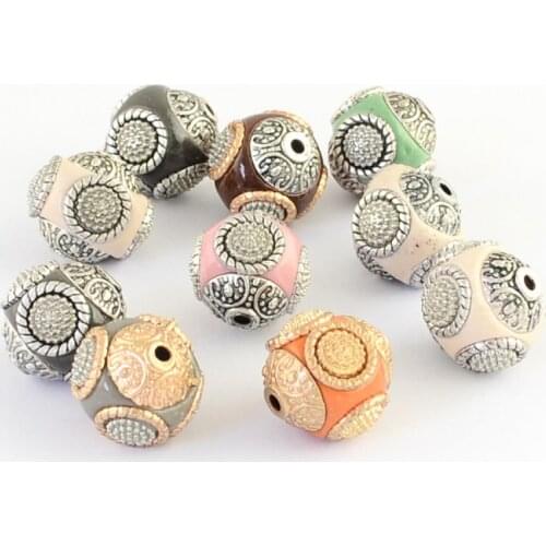 10pcs Handmade Indonesia Round Beads 14~16mm with Alloy Cores Beads for jewelry making DIY Decor Accessories Findings Hole:1.5mm