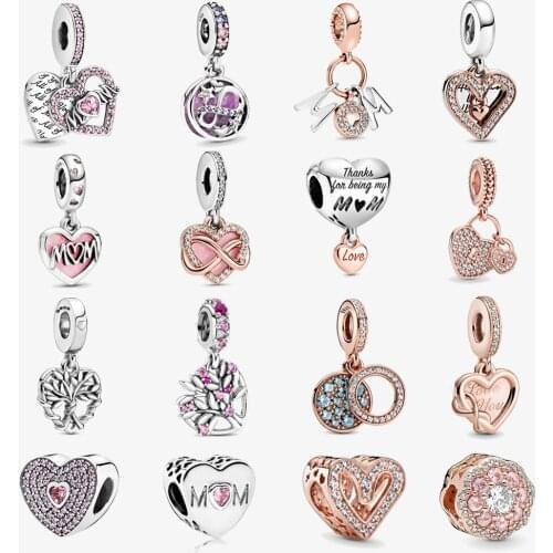 2021 925 Sterling Silver Color MOM Infinite Love Pink Tree Charm Beads Fit Original Pandora Bracelet Fine Silver Jewelry Gift
