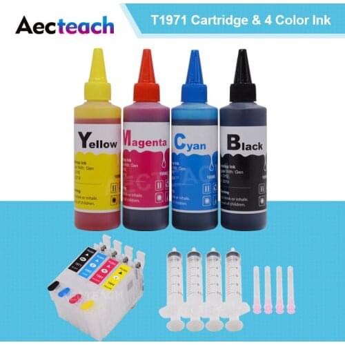 Aecteach Refill Ink Cartridge T1971 For Epson EXPRESSION XP-101 201 211 401 204 104 214 411 WF-2532 + 4 Color Printer Dye Ink