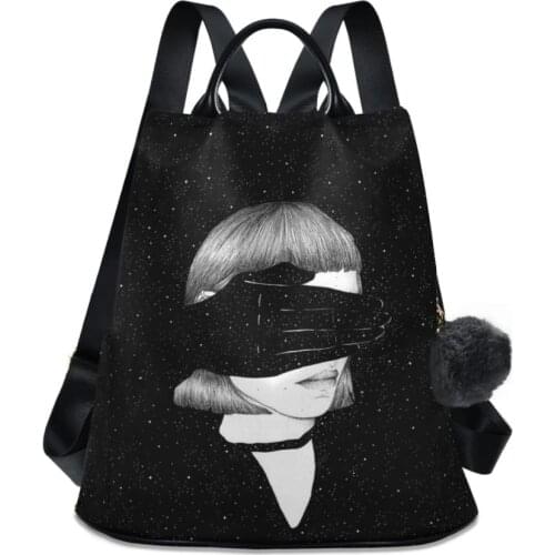 Black Backpack Women Back Packs Bolsa Feminina Art portrait print School Backpacks for School Teenagers Girls Rucksack Sac A Dos