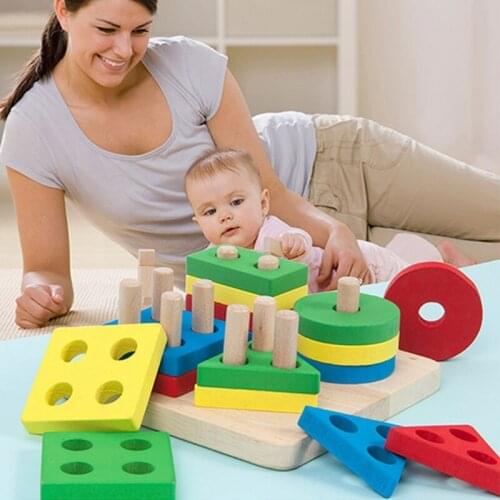 Childrens Simulated Puzzle Wooden Stacking Educational Toy with Cartoon Ocean Pattern Portable Educational Toys