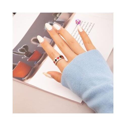 Docona 2021 Ins Fashion Enamel Lover Heart Rings for Women Men Colorful Dropping Oil Playing Card Pattern Couples Jewelry 19837