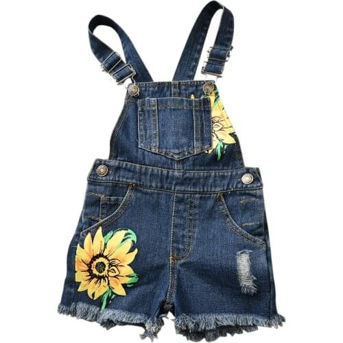 NEW 2020 Summer Kids Baby Girl Sunflower Denim Playsuit Outfits Summer Kids Overalls One-piece Clothes 6M-3Years