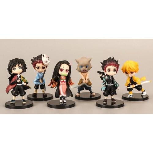 6pcs Kimetsu no Yaiba Action FIgures Anime Statue Demon Slayer Model Kamado Tanjirou Hashibira Inosuke Agatsuma Zenitsu Kid Toy