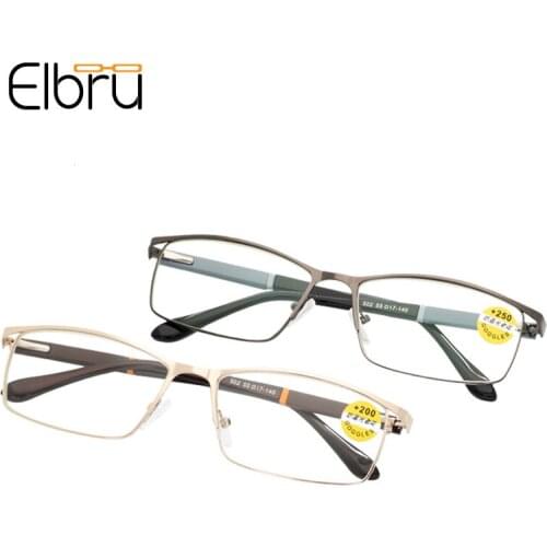Elbru Fashion Anti Blue Light Reading Glasses Women Men Presbyopic Eyeglasses Metal Square Hyperopia Eyewear Diopters +1.0 +4.0