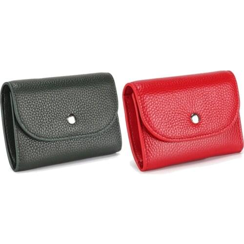 Hot kf-2Pcs PU Leather Coin Purse Mini Large-Capacity Coin Bag Head Layer Cowhide Business Card Bag Green & Red