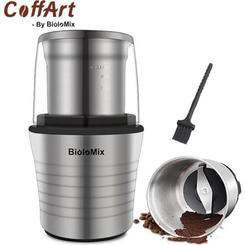 2 IN 1 Electric Biolomix Coffee Grinder Mill with Stainless Steel Blades for Spices, Herbs, Nuts, Grains, Coffee Bean Grind