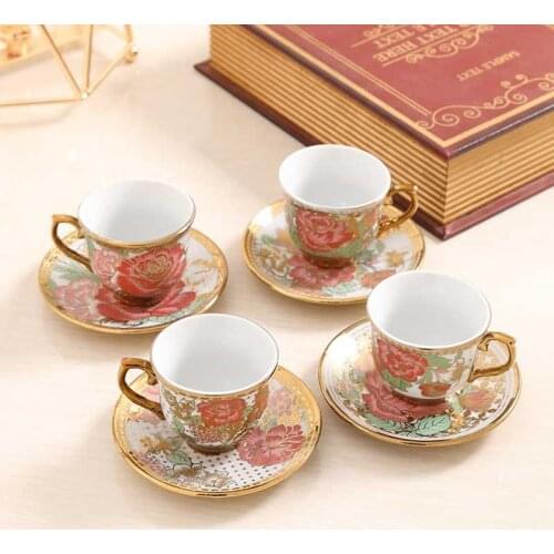 Coffee cup and saucer set ceramic creative European coffee cup pure white simple coffee cup plating cup