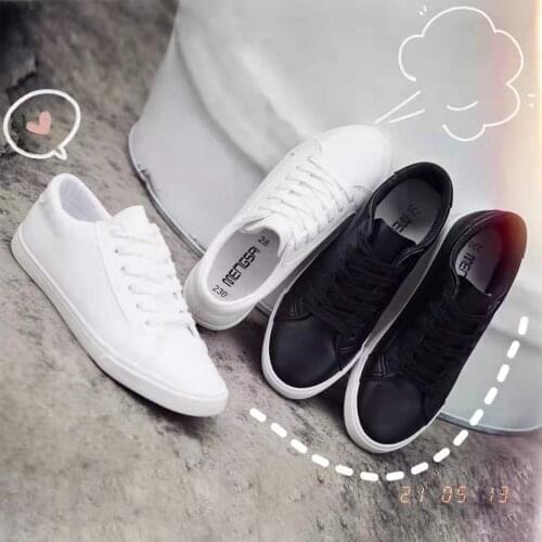 White Sneakers Female 2021 New Spring Autumn Lace Female Flat Leather Casual Sports Running Vulcanized Womens Shoes Black White