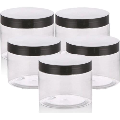 5Pcs 50g 50ml 1.8oz Makeup Storage Container Round Empty Refillable Clear Plastic Jars Pot With Black Screw Lids