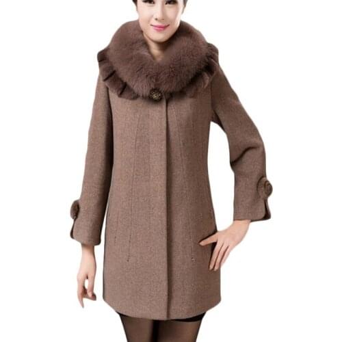 New Autumn Winter Jacket Coat mother Women Fur collar Cashmere coat Womens medium-long Woolen coats Plus size Overcome 5XL F618