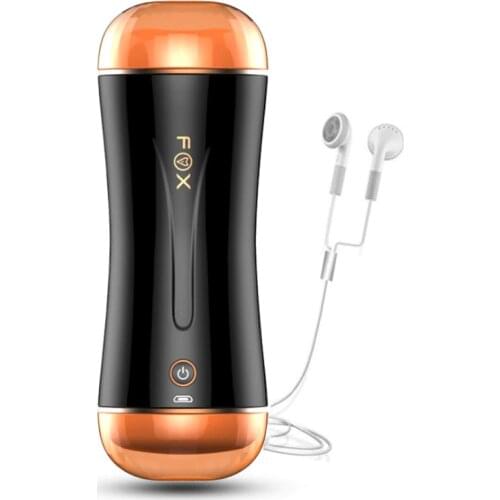 FOX Automatic Dual Channel 10mode vibration adult male masturbation Cup Realistic Pocket Pussy Vagina oral sex Sex Toys for men