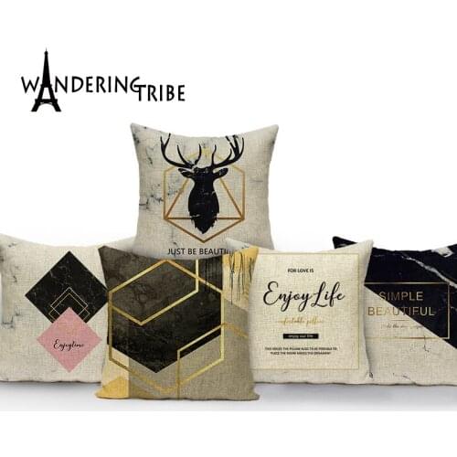 Letter Geometric Abstract Decor Pillow Case Luxury Marble Stripe Black Gold Cushion Cover Northern Europe Cushions Covers Kissen