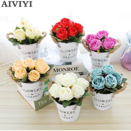 Small Rose Creative Bonsai Wedding Party Decoration Mariage Silk Flowers Big Artificial Flowers Artificial Plants Blumendeko