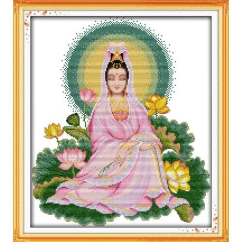 Guanyin sit in lotus cross stitch kit Religion print stamped 14ct 11ct hand embroidery DIY handmade needlework supplies bag