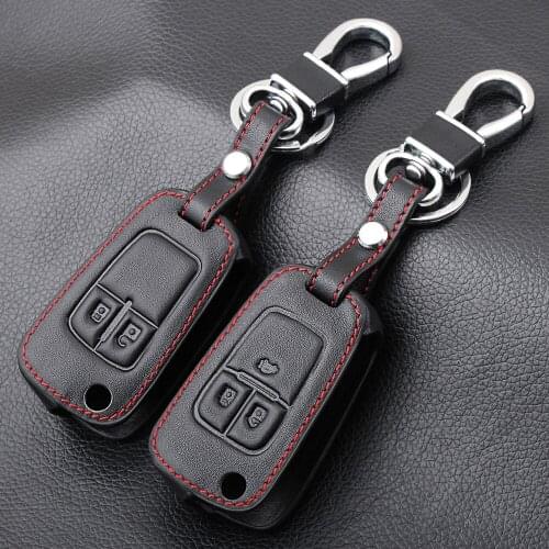 Genuine Leather car key cover case set keychain For Chevrolet Cruze 2013 Spark Onix Silverado Volt Camaro Aveo Sonic 2/3 Buttons