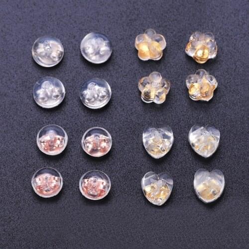30 PCS 5*4mm Earrings Set Metal Silicone Ear Plugging Earring Back Stopper Flower Heart Round DIY Earrings Accessories