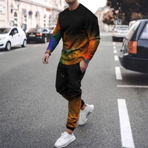 2021 new mens T-shirt + pants suit summer breathable casual T-shirt running suit fashion Harajuku printed mens sports suit